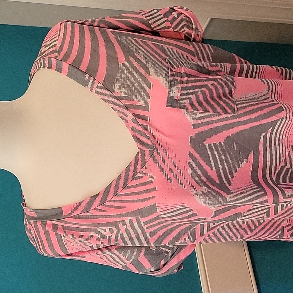 Pink and Grey Abstract Vneck Top
